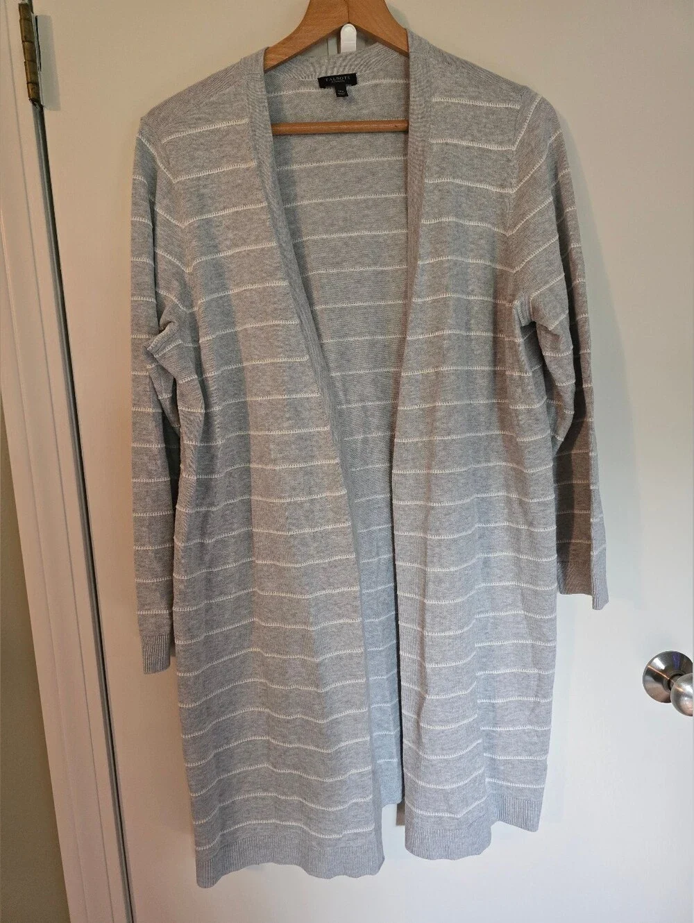 Talbots Petite 1x Light Gray Open-Front Striped Women’s Cardigan Sweater